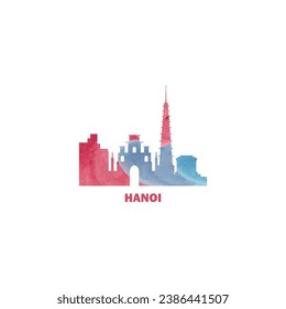 Hanoi watercolor cityscape skyline city panorama vector flat modern logo, icon. Vietnam town emblem concept with landmarks and building silhouettes. Isolated graphic