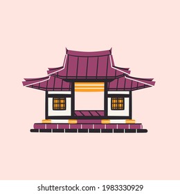 Hanok asian building isolated vector illustration. Traditional Korean architecture design element. Ancient historical house.