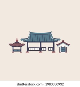 Edificio asiático de Hanok ilustra el vector aislado. Diseño arquitectónico tradicional coreano. Antigua casa histórica.