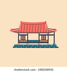 Hanok Asian Building Isolated Vector Illustration. Traditional Korean Architecture Design Element. Ancient Historical House.