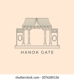 hanok gate korean traditional architecture line art design