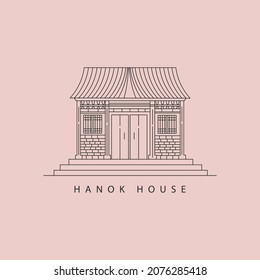hanok house korean traditional line art illustration design