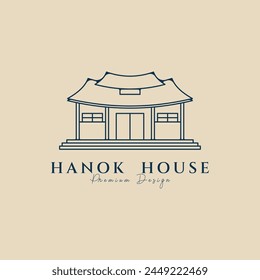 hanok house line art logo vector illustration design, traditional korean building logo concept