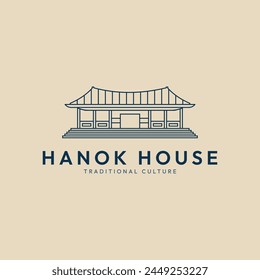 hanok house line art logo vector illustration design, traditional korean building logo