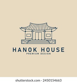 hanok house line art logo vector illustration design graphic, traditional korean building logo template