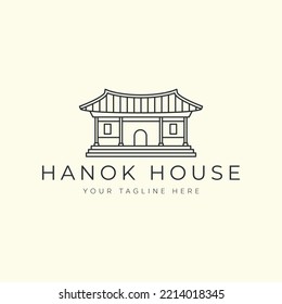 hanok house linear vector logo illustration design, traditional korean architecture logo concept