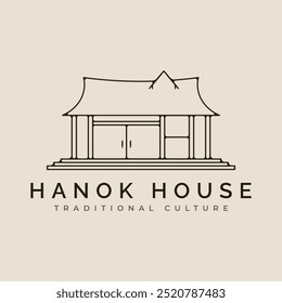 Diseño lineal de la ilustración del logotipo del Vector de la casa de Hanok, concepto tradicional coreano del logotipo de la arquitectura