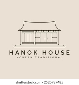 hanok house linear vector logo illustration design, traditional korean architecture logo concept