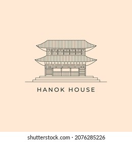 hanok house traditional korean architecture line art logo vector illustration design