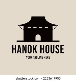 hanok house vintage logo illustration design, traditional korean architecture logo concept