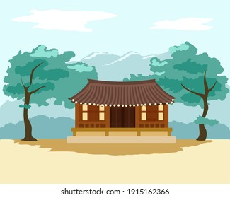 Hanok Korean Traditional House. Vector Illustration