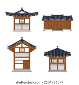 Hanok set. Korean traditional house and gate collection.