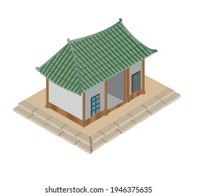 Hanok Traditional Korean House. Traditional Dwelling. Vector Illustration.