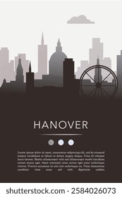 Hanover city template for website, presentation, front page, invitation, publication sheet with skyline, landmarks. Vector Germany image layout, simple and grayscale