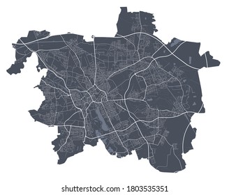 Hanover map. Detailed vector map of Hanover city administrative area. Dark poster with streets on white background.