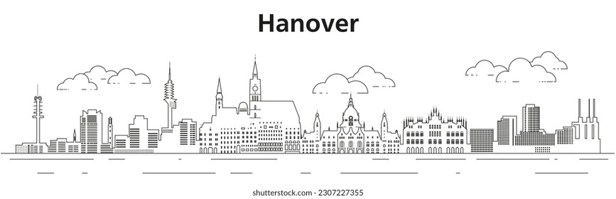 Hanover skyline line art vector illustration