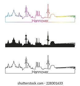 Hanover skyline linear style with rainbow in editable vector file