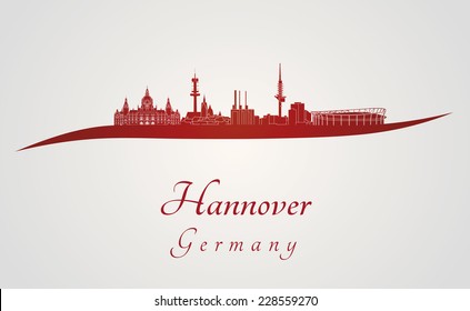 Hanover skyline in red and gray background in editable vector file