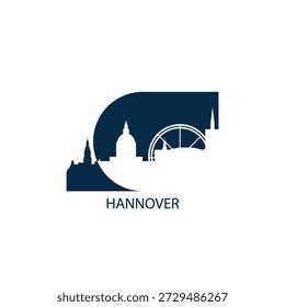 Hanover vector icon with skyline, panoramic view, outlook shape. Germany city landmarks logo concept. Flat isolated graphic, badge