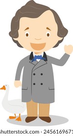 Hans Christian Andersen cartoon character. Vector Illustration. Kids History Collection.