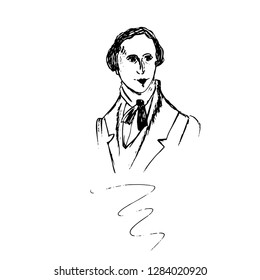 Hans Christian Andersen. Writer. Portrait. Hand drawn.