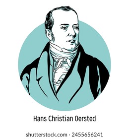 Hans Christian Oersted was a Danish scientist, physicist, and researcher of the phenomena of electromagnetism.  Hand-drawn vector illustration