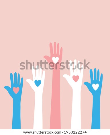 Hans with a heart with the trans flag colors. Vector illustration. 
