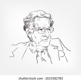 Hans Jurgen Eysenck German British psychologyst theorist vector sketch portrait isolated