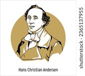 Hans Kristian Andersen is a Danish writer, author of world famous fairy tales for children and adults. Hand-drawn vector illustration.