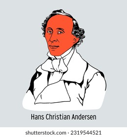 Hans Kristian Andersen was a Danish writer, author of world-famous fairy tales for children and adults. Hand-drawn vector illustration.