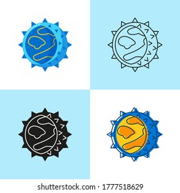 Hantavirus Icon gesetzt in flach und Linie Stil. Sammlung von Symbolen für Viruszellen. Vektorgrafik.