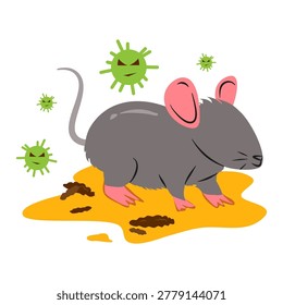 Hantavirus Pulmonary Syndrome (HPS) vector Illustration. Rodent transmission, aerosolized virus particles and public health medical awareness. Perfect for healthcare and science presentations.