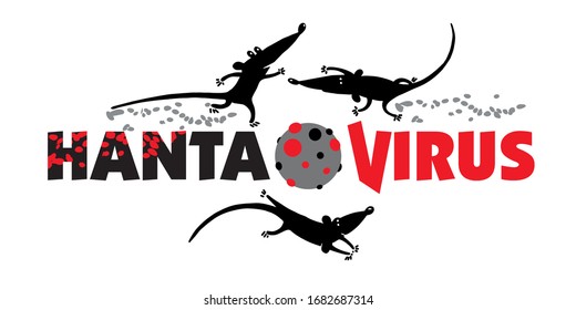 Hantavirus Vector Illustration. Orthohantavirus. The New Hantavirus In China.  Black Rats And Text On A White Background.  Banner