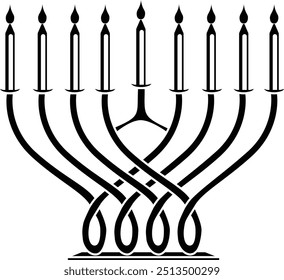 Hanujjah Menorah Schwarze Vektorgrafik