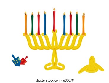 Hanukah design elements - Menorah,Hanukah gelt,dreidels