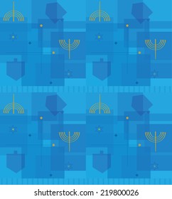 Hanukkah Abstract Pattern - Seamless pattern of dreidels and menorahs with abstract background. Eps10