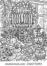 Hanukkah Altar Coloring Page for Adults