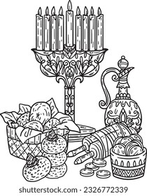 Hanukkah Altar Isolated Adults Coloring Page