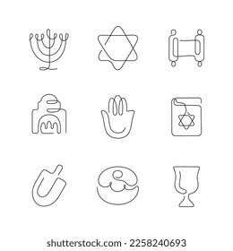 Hanukkah artistic style continuous line icons. Editable stroke.