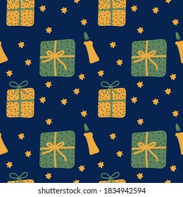 Hanukkah background, hand-drawn illustration of the Jewish holiday. Picture with the symbol of Hanukkah, for the holiday of candles. Winter warm picture in the style of flat for Jews and winter