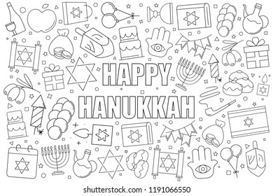 Hanukkah background from line icon. Linear vector pattern. Vector illustration