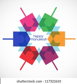 Hanukkah background with menorah and dreidel