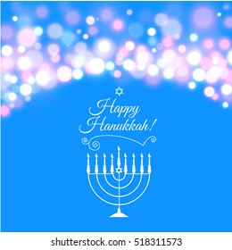 Hanukkah background with menorah and lights. Vector illustration