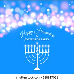 Hanukkah background with menorah and lights. Vector illustration