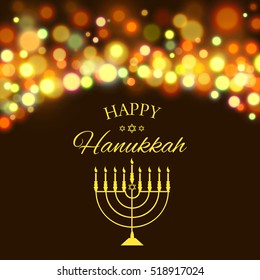 Hanukkah background with menorah and lights. Vector illustration