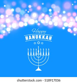 Hanukkah Background With Menorah And Lights. Vector Illustration