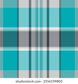 Hanukkah background plaid seamless, robe pattern fabric vector. Intense textile texture check tartan in cyan and white colors palette.