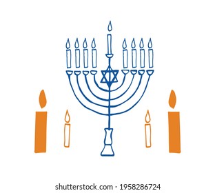 Hanukkah background. Set of elements. Jewish holiday symbols drawing in doodle style. Vector illustration