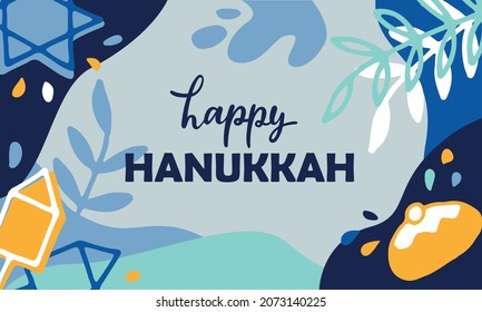 Hanukkah banner design for Jewish holiday. Abstract background, vector colorful illustration. Happy Hanukkah handwritten text. Hand lettering typography for greeting card, invitation, poster