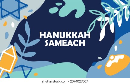 Hanukkah banner design for Jewish holiday. Abstract background, vector colorful illustration. Hanukkah sameach handwritten text. Hand lettering typography for greeting card, invitation, poster